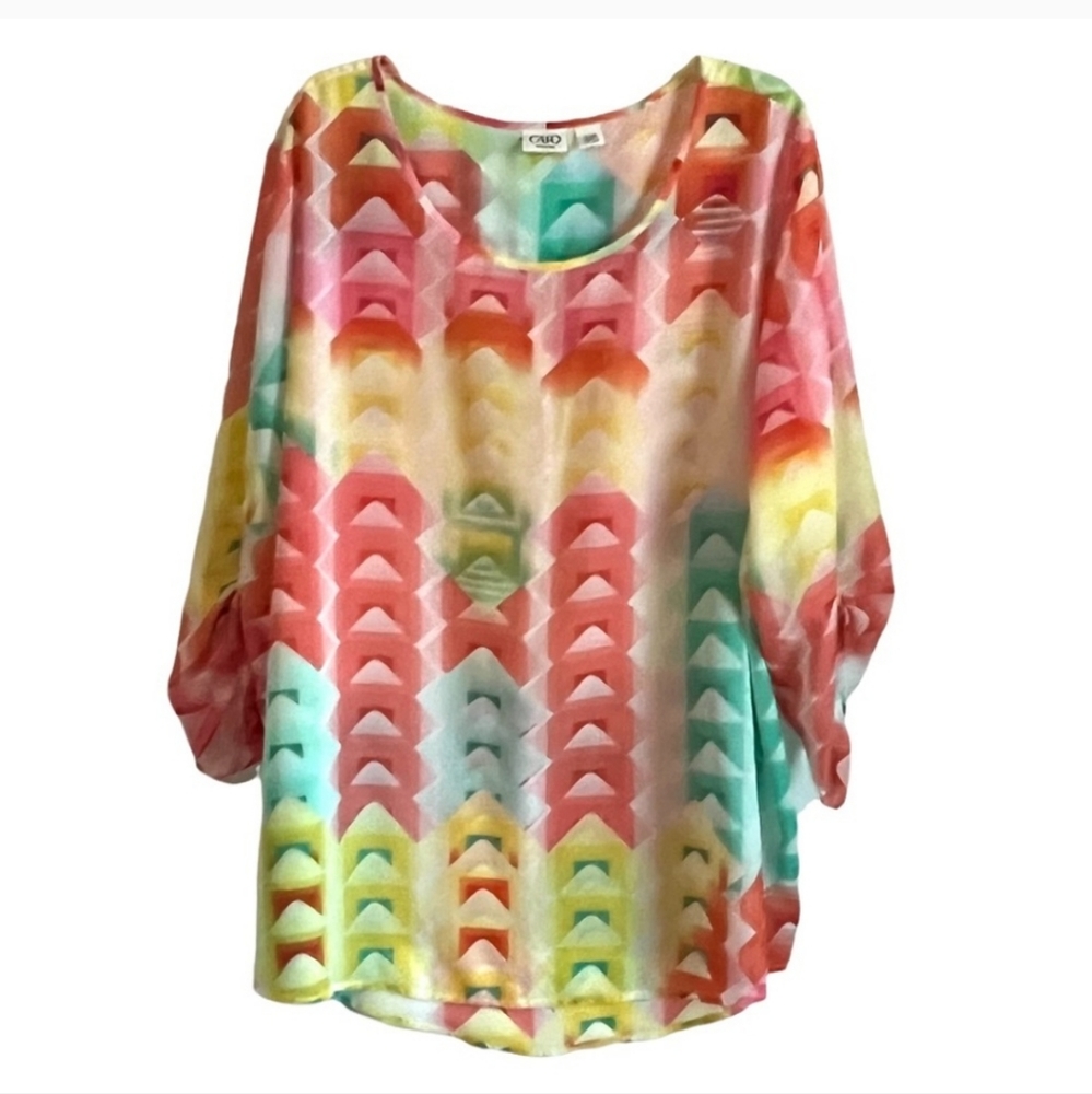 Cato Woman Chevron Tunic Top Southwest Blouse Pink Green Yellow Size 22W 24W 3X